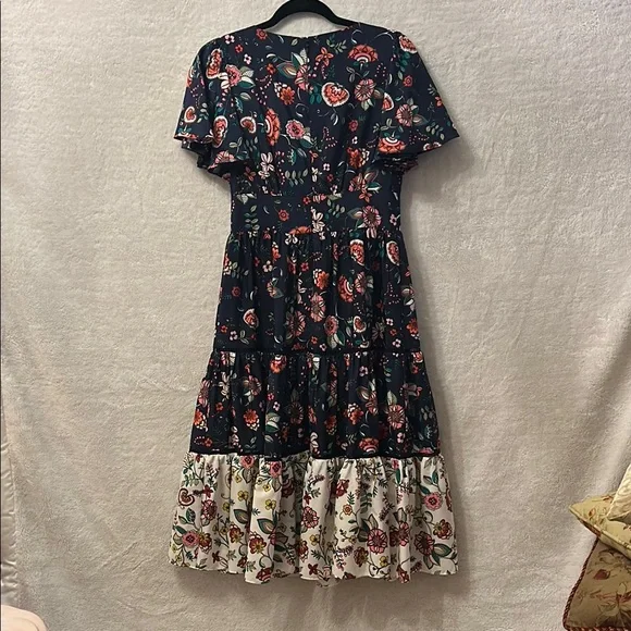 Eliza J Navy and Pink. Floral Ruffled Tiered Sundress - Picture 6 of 10